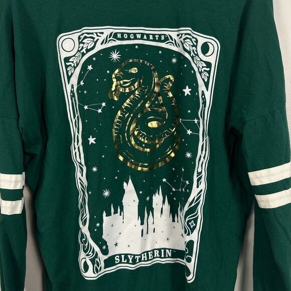 Harry Potter Slytherin Spirit Jersey Womens Medium Green Long Sleeve Shirt - Picture 3 of 4